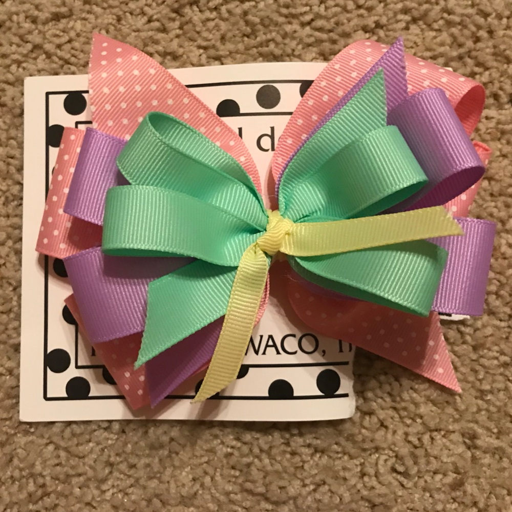 I’m Yours Hair Bow Light Pink With White Polka Dots And Pastel Color Accents